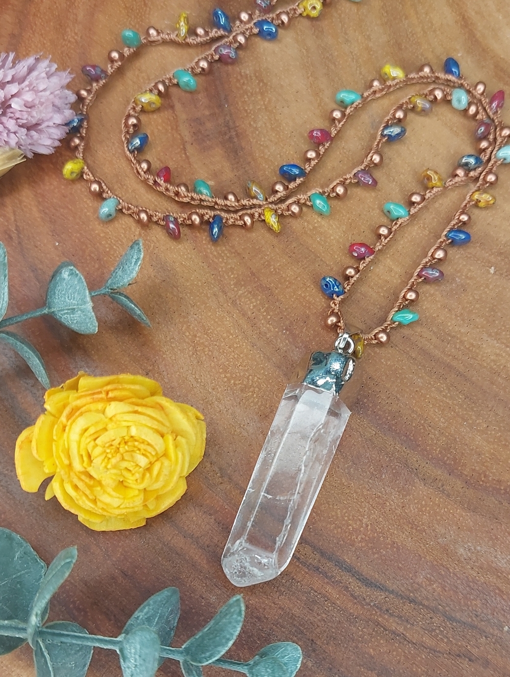 Quartz Necklace, Boho Bead Crochet Jewelry by Rust Belt …